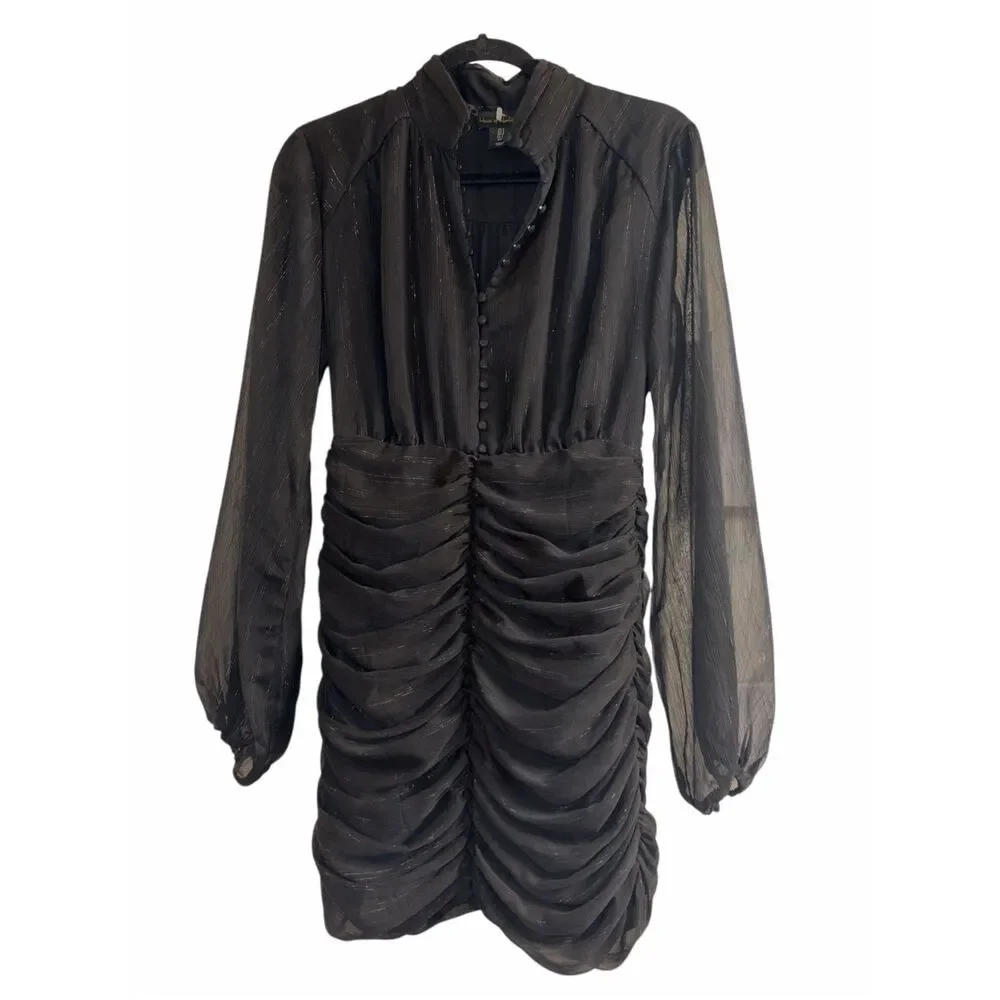 ✨House of Harlow Ruched Sheer Lurex Metallic Mini Sz 2 Dress✨